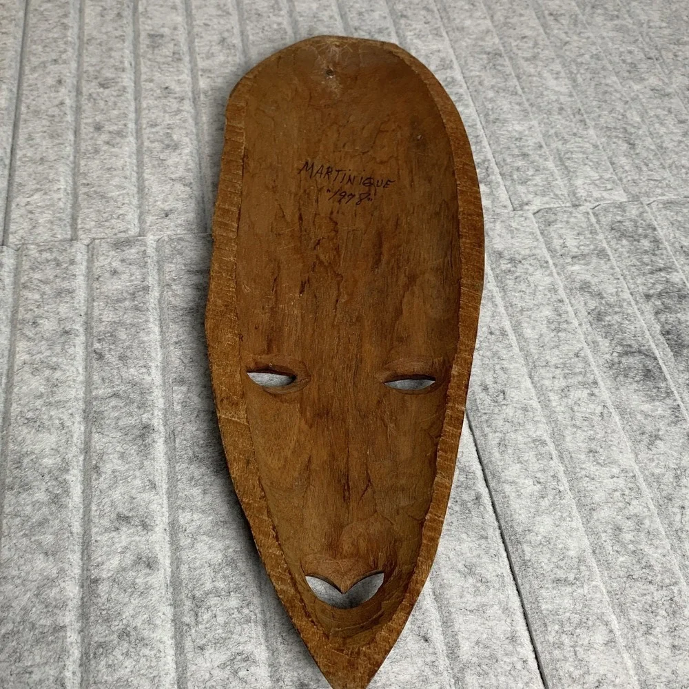 Vintage Martinique African Style Wood Carved Mask 1998 Wall Hanging Decor Art